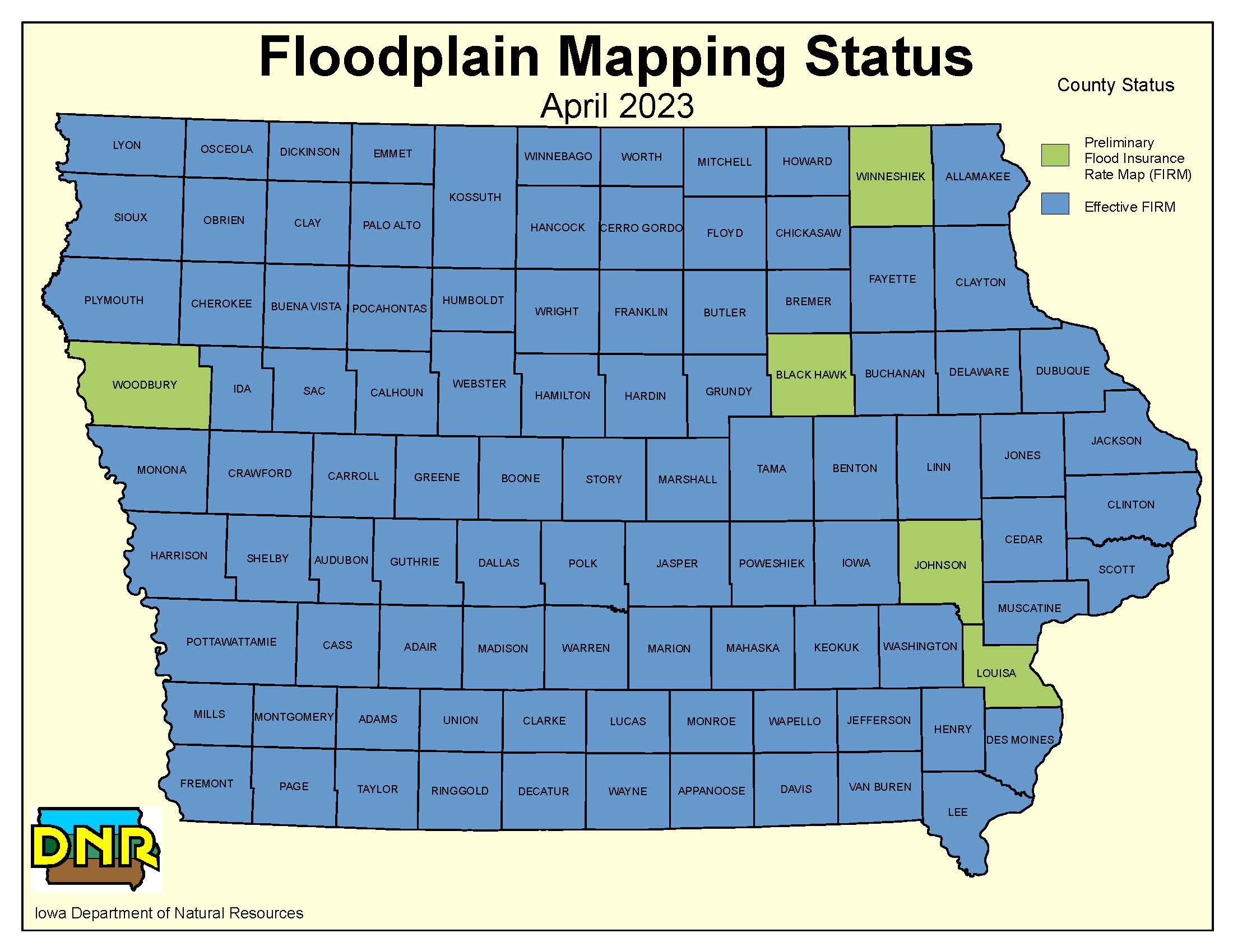 Map of Iowa, Floodplain Mapping Status